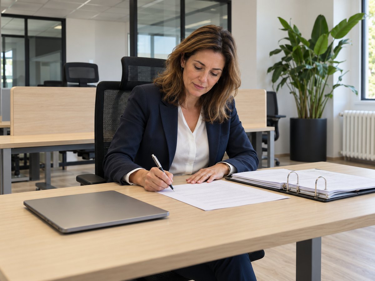 Une gérante signe un document dans l'espace de coworking Easy Way à Rhode-Saint-Genèse
